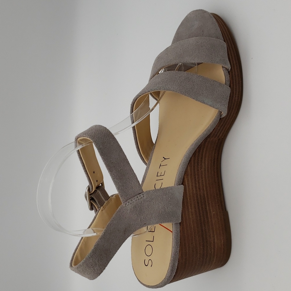 Sole Society Charvi Wedge Sandal Size 9M in Gray 3" Stacked Heel - Picture 4 of 11